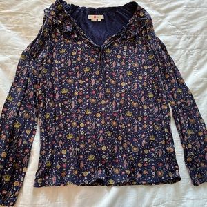Never worn: Boden navy blue British theme blouse w/ British flag and royal crown